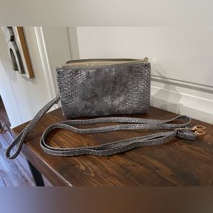 NEW - Caroline Hill crossbody/wristlet in metallic gray snake print